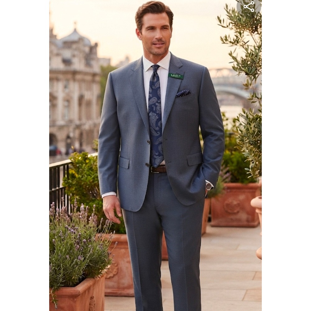 Lauren Ralph Lauren Mens Blue Sharkskin Two Button Suit Jacket Blazer
